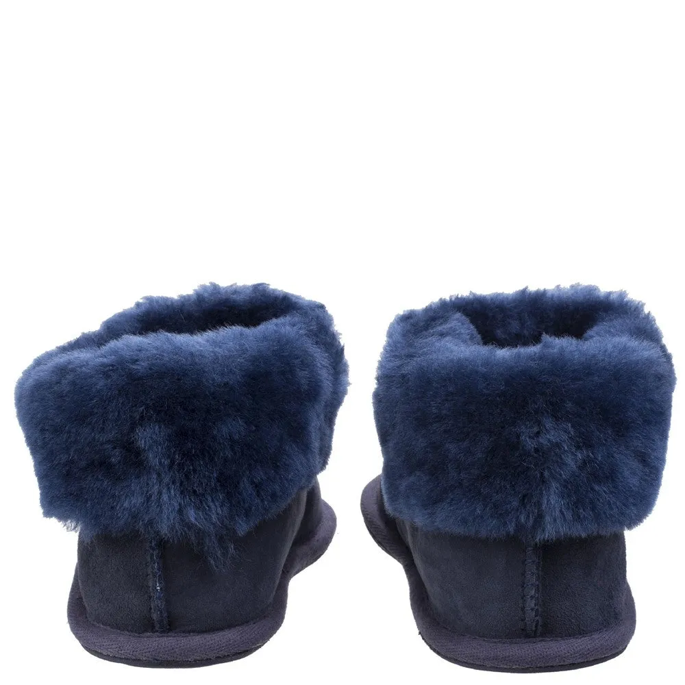 Wotton Sheepskin Bootsie Slippers Dark Blue