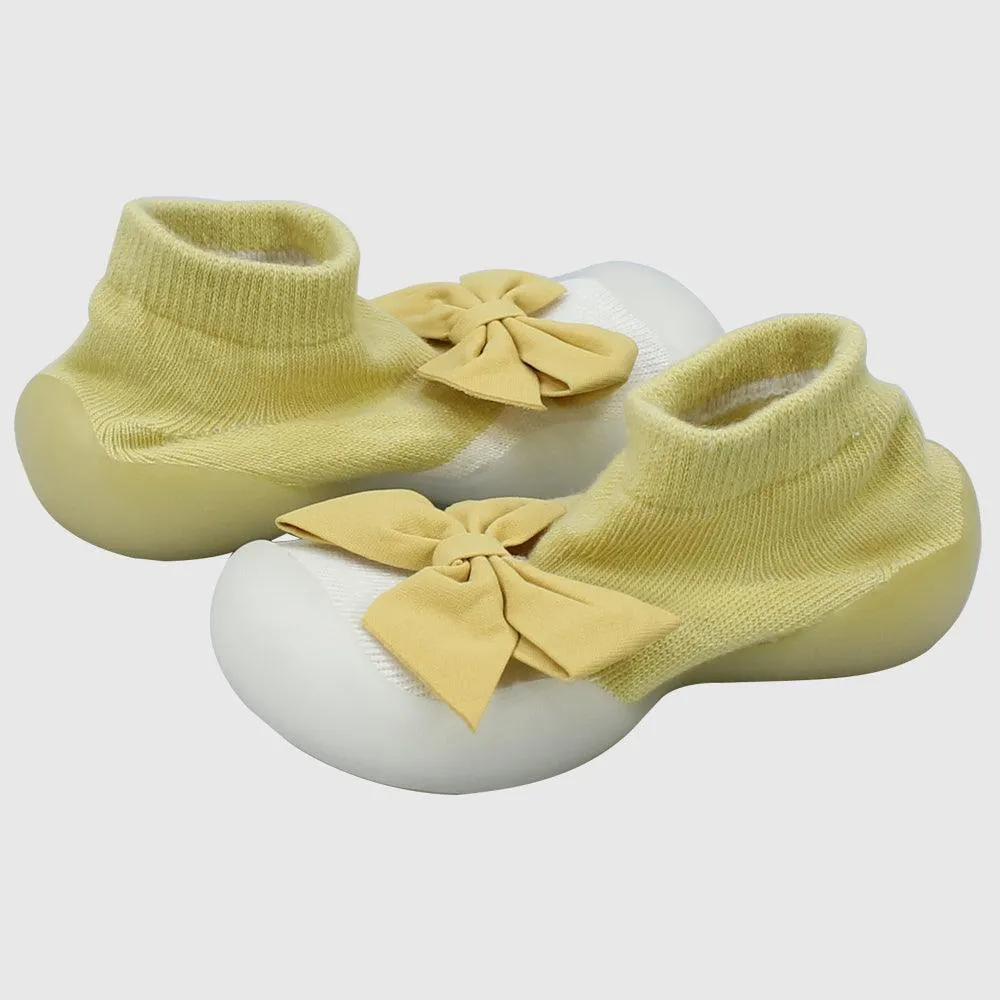 YELLOW BOW GRIPPER SLIPPER WINTER THICK COTTON BABY SOCKS