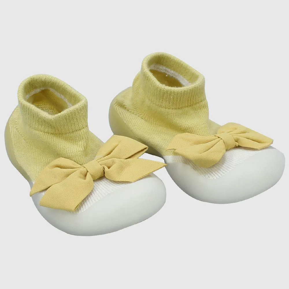 YELLOW BOW GRIPPER SLIPPER WINTER THICK COTTON BABY SOCKS